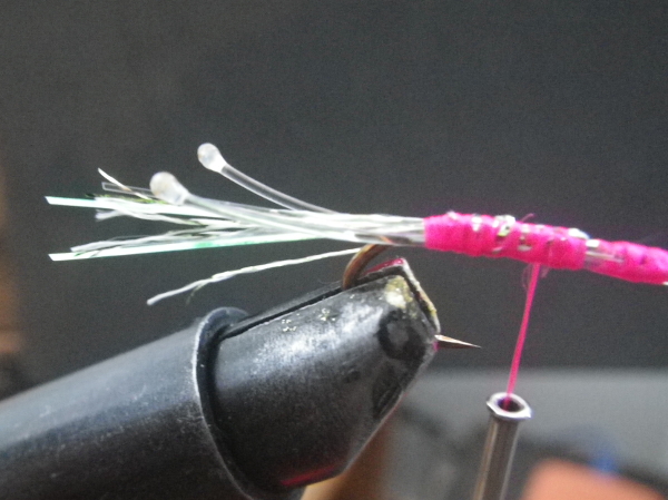 2pink shrimp fly pink thread mono eyes lighter streamer hook superfly barbless flash tinsel flashabou marabou action pearl