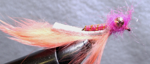 fly-fishing-hook-lead-free-wire-brass-barbell-eyes-pink-thread-gold-tinsel-flash-clear-nail-polish-orange-rabbit-zonker-finished-fly