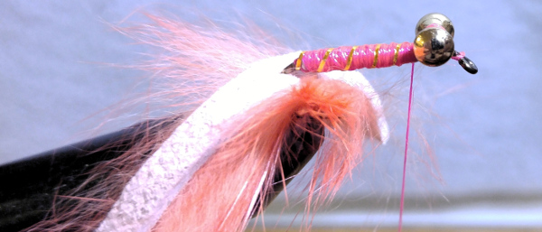 fly-fishing-hook-lead-free-wire-brass-barbell-eyes-pink-thread-gold-tinsel-flash-clear-nail-polish-orange-rabbit-zonker