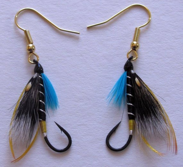 classic salmon fly pattern blue charm trout diy fly fishing earrings