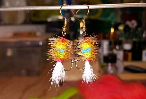 fly tying earrings bomber rainbow coloured